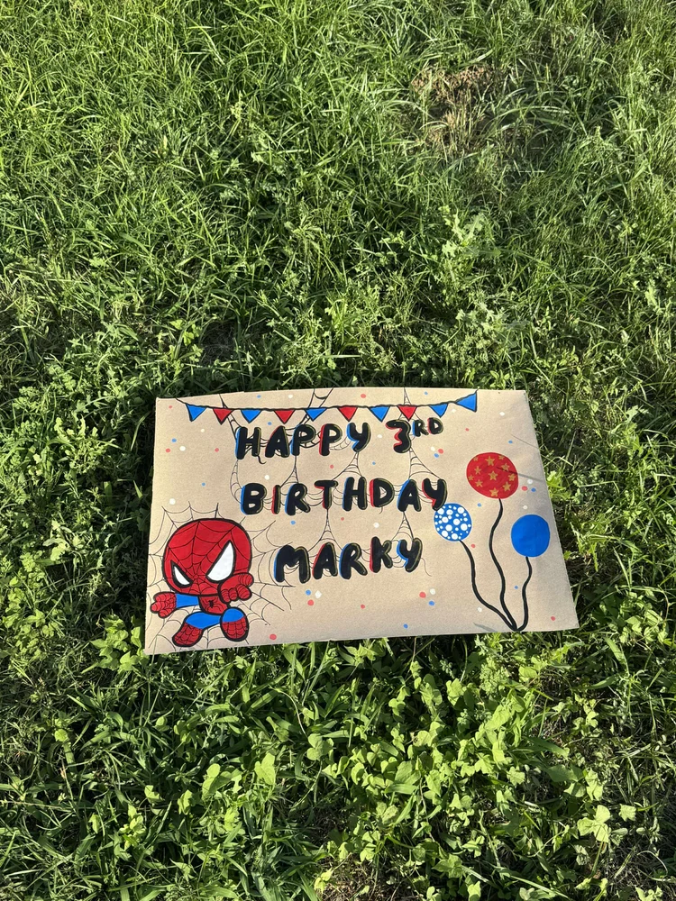 Hand Painted Birthday Banner Dallas Texas - Custom Spider-Man Party Banner Sign for Kids Birthday Celebration